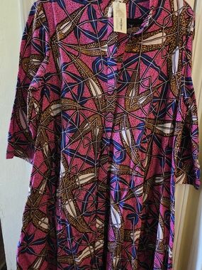 Zuri Kenya Acacia Vibrant Pink & Blue Abstract Print Tunic Dress XL